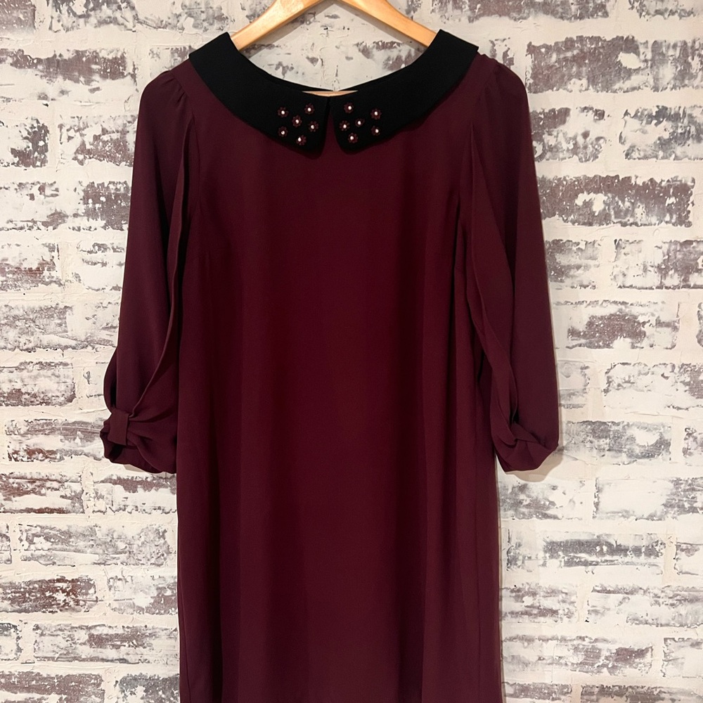 Burgundy Dress with Black Collar